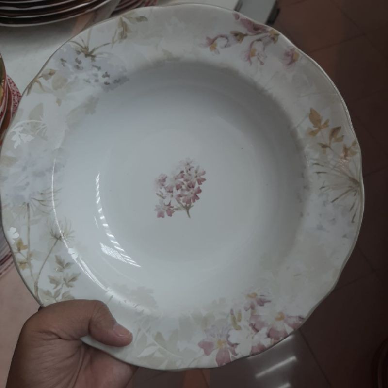 SHABBY SOUP PLATE PIRING KERAMIK SANGO MOTIF BUNGA UNGU KOLEKSI PIRING CEKUNG MAKAN LAUK KUAH