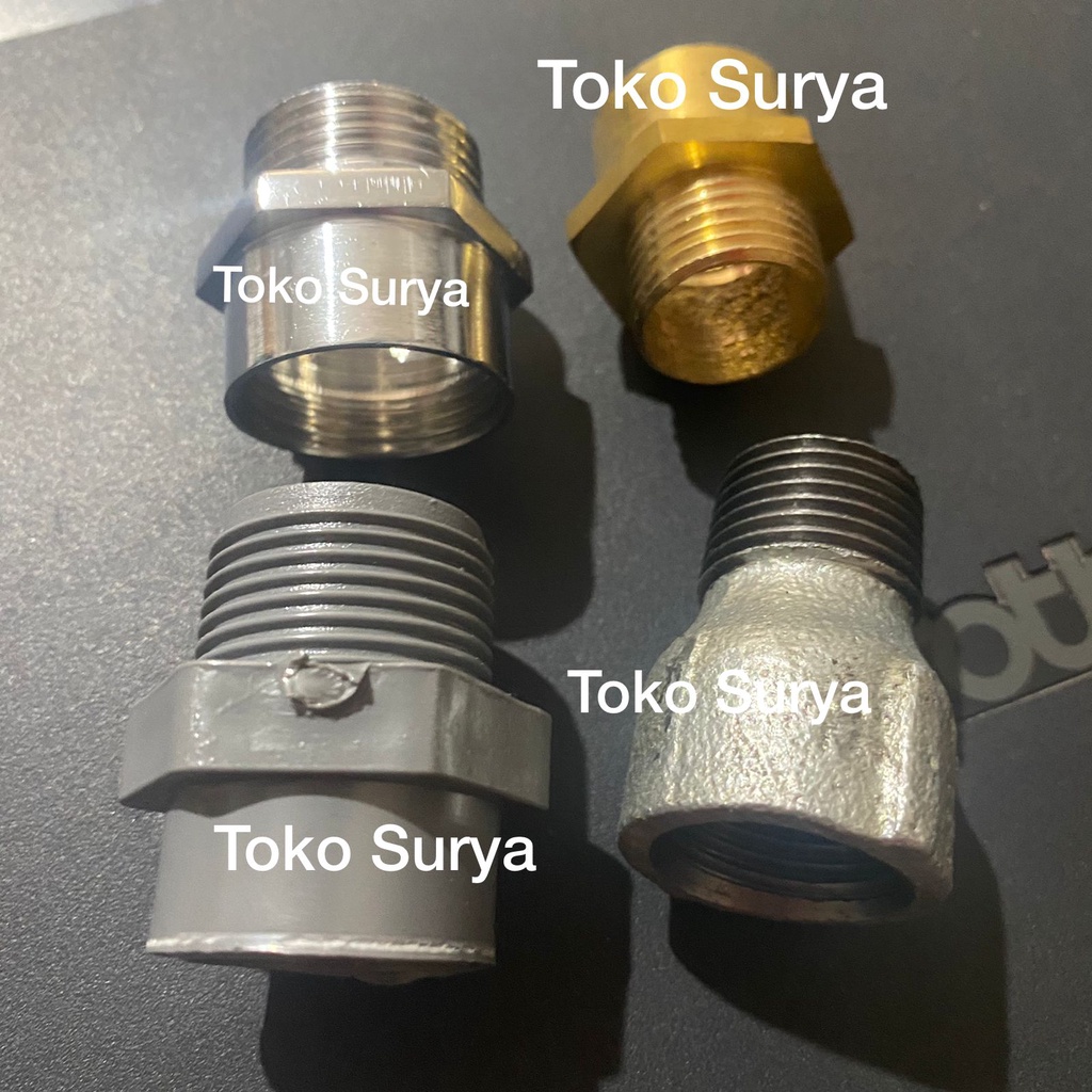 SOK KRAN CHROME / SOK KRAN KUNINGAN / SOK KRAN PVC Sok drat luar dalam 1/2" x 3/4" CHROME  Sok drat 