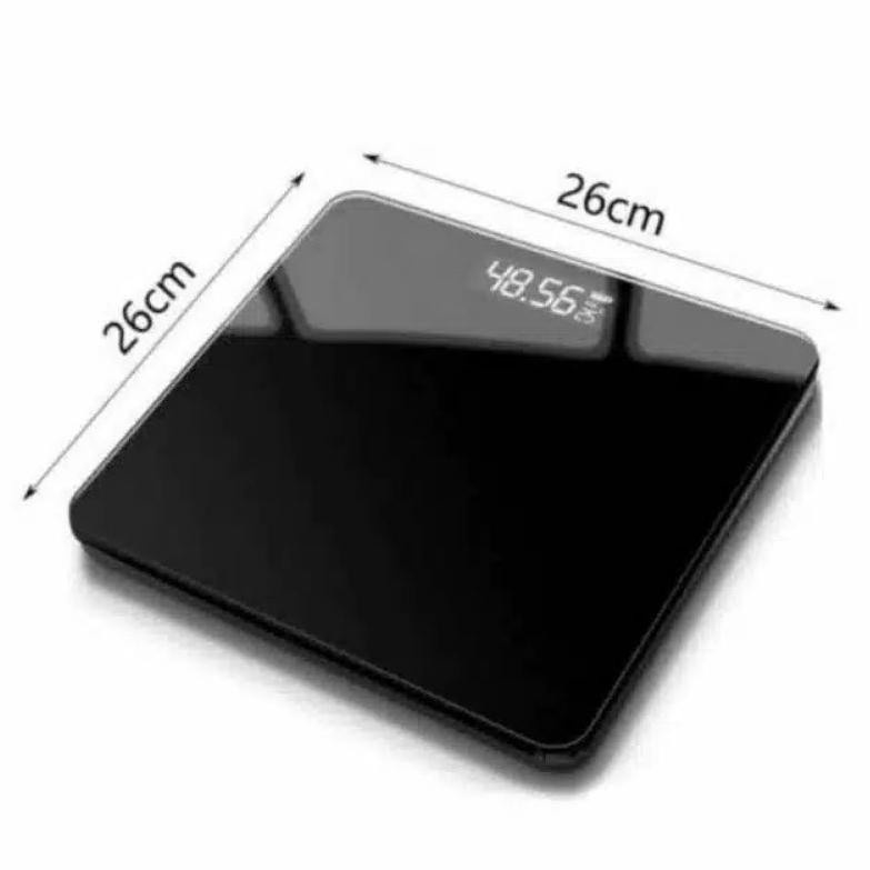 Timbangan Badan Digital Full Black Kaca Ukuran 26x26cm Weight 180kg Electronic Body Personal Scale