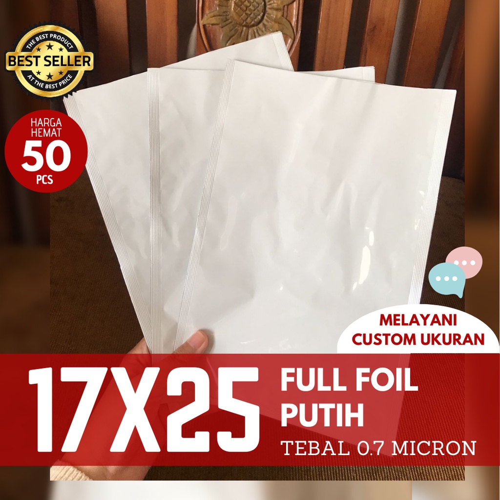 KEMASAN ALUMINIUM FOIL 17X25 PUTIH PLASTIK METALIZE JUAL KANTONG ALUMUNIUM SACHET