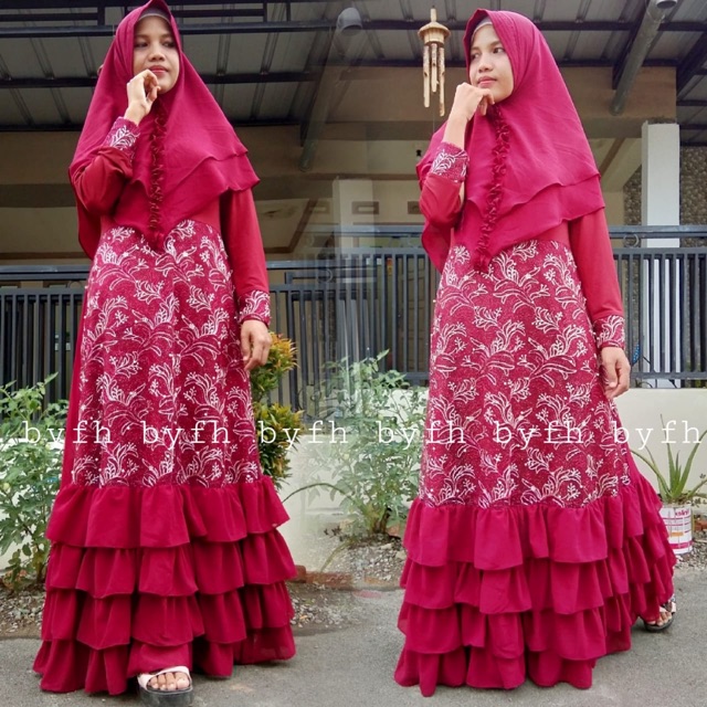 Gamis Ceruty Brokat Rempel Gamis Pesta Gamis Brokat Murah Shopee Indonesia