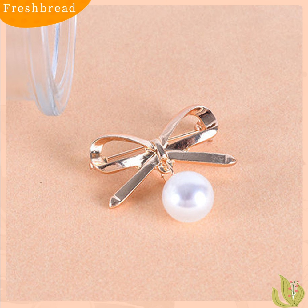 Fresh| 2pcs Bros Pin Bentuk Pita Besar Aksen Mutiara Imitasi Bahan Alloy Untuk Wanita