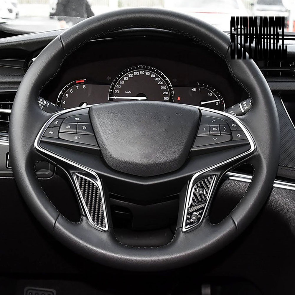 3pcs Stiker Cover Stir Mobil Bahan Carbon Fiber Untuk Cadillac XT5 2016-2017