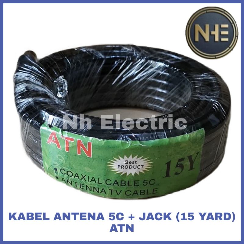 Kabel Antena Tv RG6 5C 15 Yard + Jack Hitam Atn - Kabel Antena Rg6 5c 15Y + Jack Black Atn