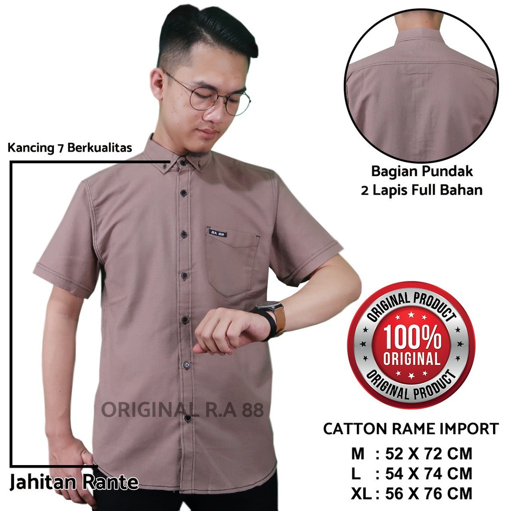 kameja pendek pria katun twill import kameja polos