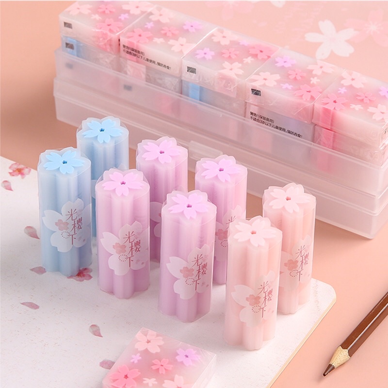 1 Buah Penghapus Pensil 4B Deli Karakter Bunga Sakura Musim Semi Aesthetic Rubber Bentuk Kotak Warna Warni Eraser Elastis Estetik Rainbow Yang Lucu Murah Unik Ungu Pink Imut Cherry Blossom Fancy Kawaii Korean Japanese Style Pelajar Viral Desain Mini Anak