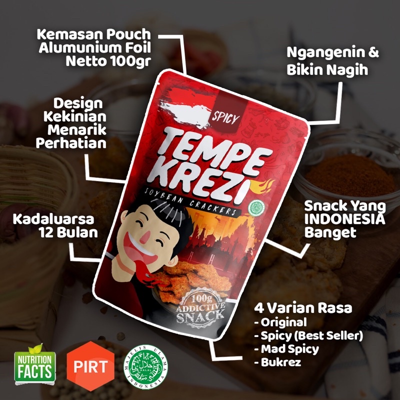 

Tempe Krezi Spicy keripik Tempe Pedas Gila Hot Renyah Snack UMKM kekinian khas Indonesia