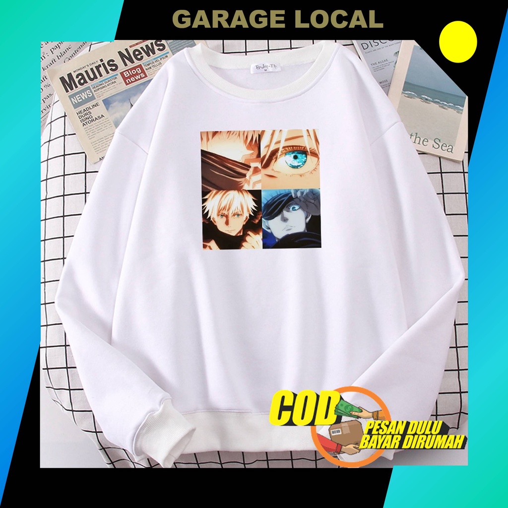 Sweater Crewneck Basic Anime Jujutsu Kaisen Satoru Gojo CN Anime Pria Wanita Crawneck Karakter Cowok