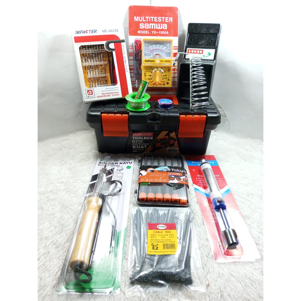 Alat Solder Listrik SOLDER Kayu 40Watt / Tatakan / Multitester Analog / Obeng Set 32 in 1 /Timah Sol