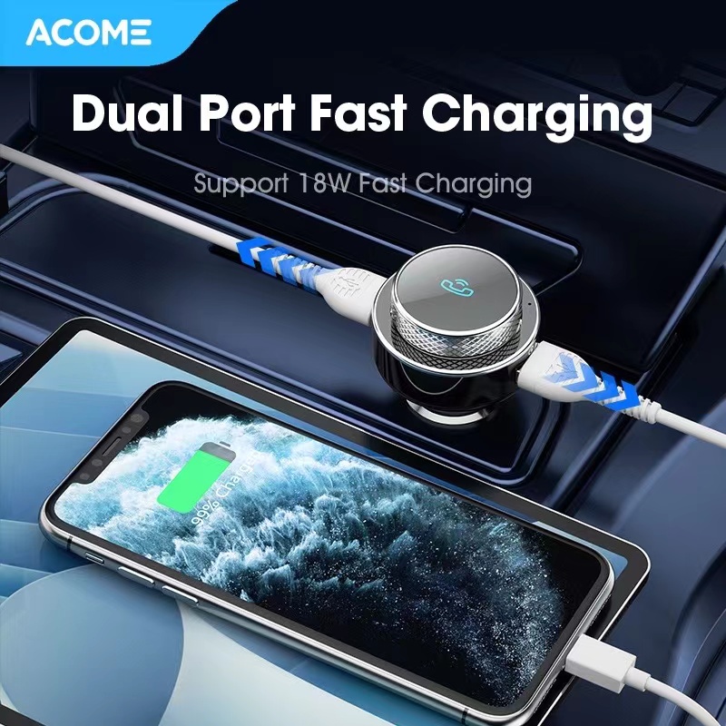 Acome Car Charger Bluetooth 5.0 Dual Port Fast Charging 18W Garansi Resmi 1 tahun ACC04