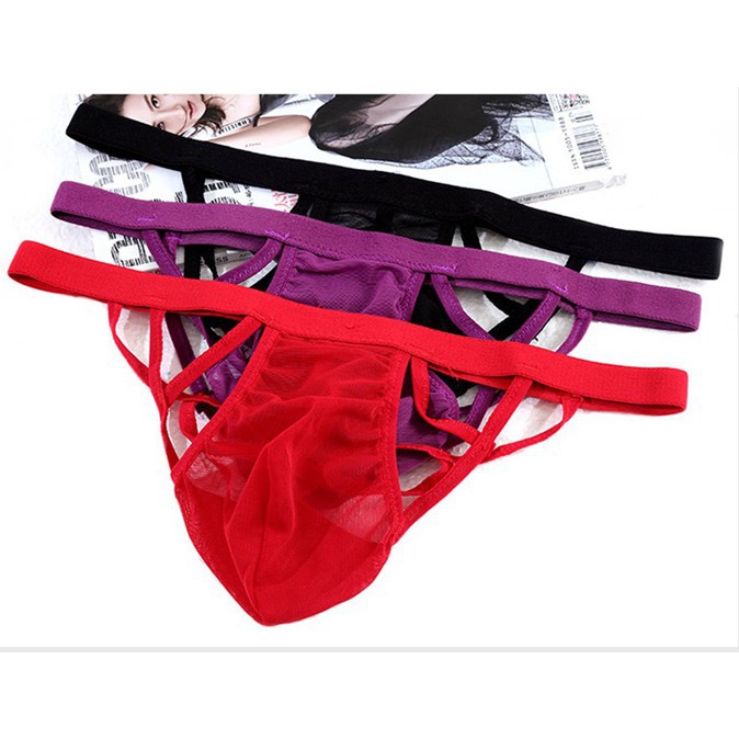 G String Pria Open Crotch Sexy Celana Dalam Pria Transparan Thongs Men's Y0510