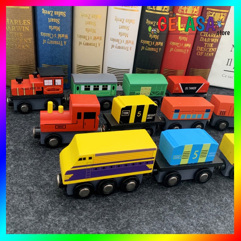 Gelasa Mainan kayu anak Wooden 12 PCS Train Toys