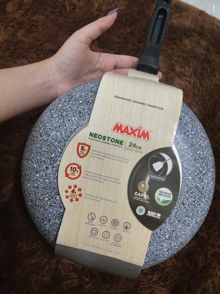 Maxim Neostone Deep Wok 24 Cm Anti Lengket Free Masker