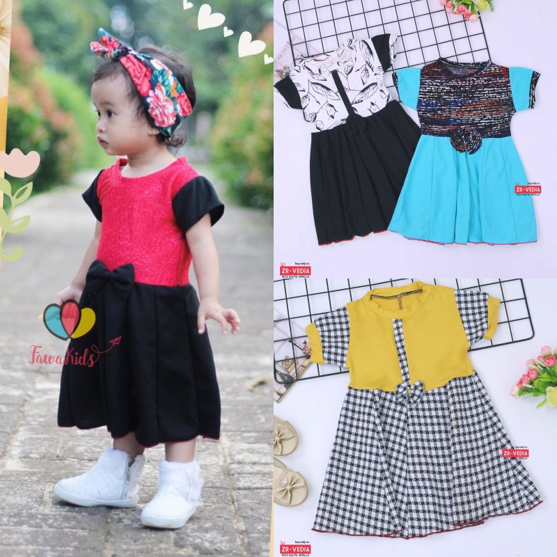 Dress Jasmine size 1-2 Tahun / Baju Lengan Adem Pita Motif Dres motif Balita Anak Perempuan Grosir