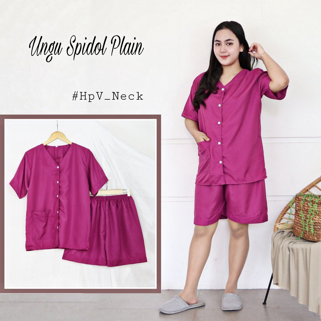 IZANY Piyama Dewasa Hotpant V Neck all size  / HP Celana Pendek  PLAIN Polos-UNGU SPIDOL PLAIN