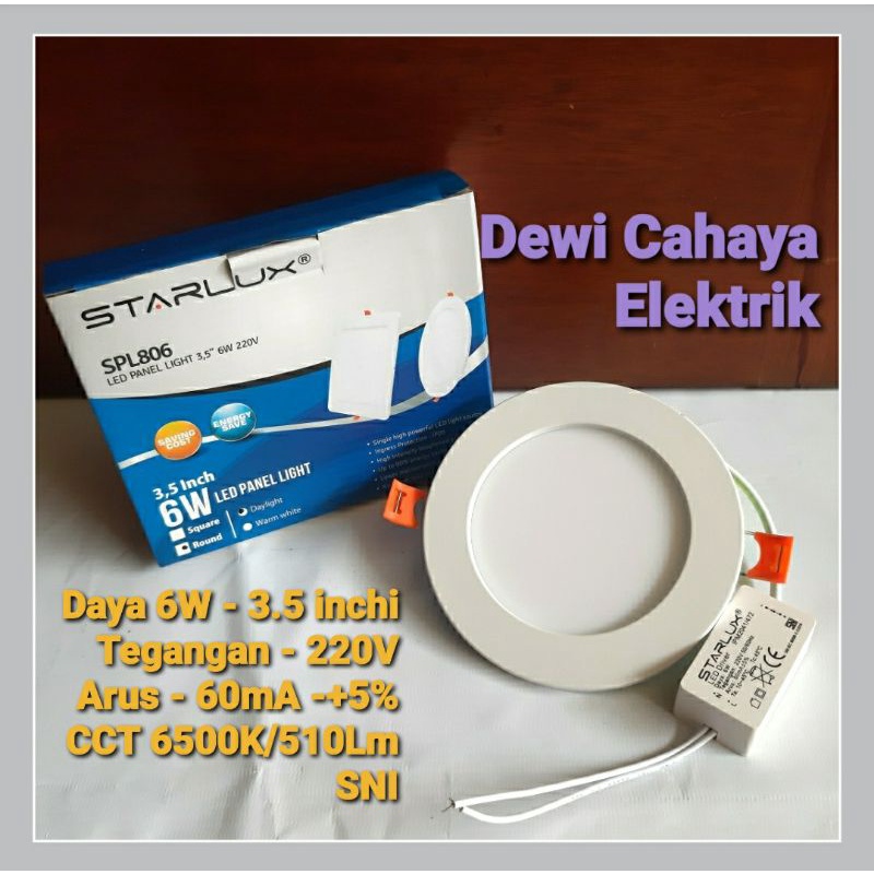 Lampu LED Panel Downlight 6W Bulat / Round 3.5 inchi SNI Starlux Cahaya Putih