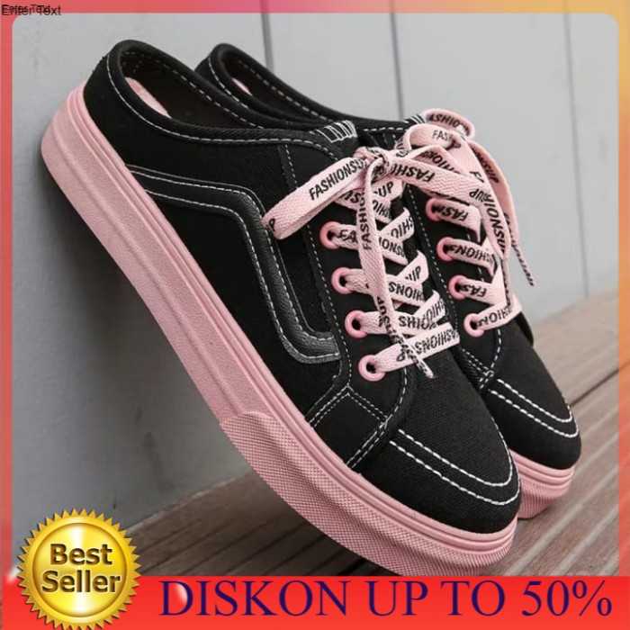 SEPATU KETS KT02 - Hitam pink Sepatu Tali Wanita Sporty Model Terbaru Best Seller Diskon Tumit Pende