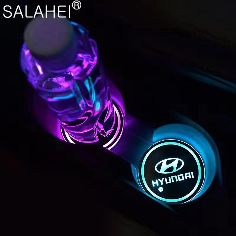 1/2peices Hyundai Car LED Cup Holder Mat USB Charging Car Coaster Replaceable Color Warna Mood Lamp Accessoreis