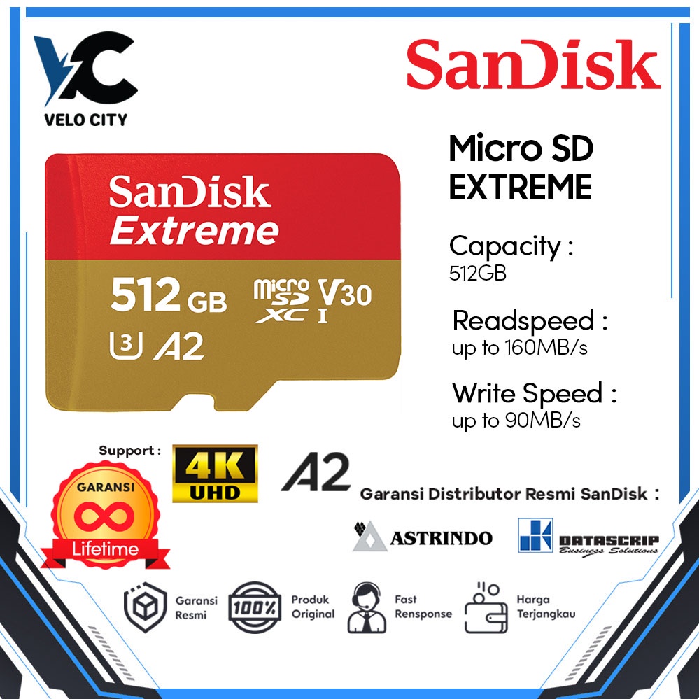 Micro SD 512GB Sandisk Extreme V30 microSDXC UHS-I - Garansi Lifetime