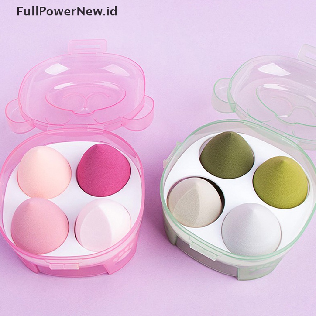 (Full) 4pcs Spons Puff Blender Makeup Dengan Kotak Penyimpanan