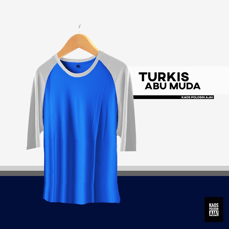 BIRU ABU RAGLAN KAOS I BAJU POLOS KATUN BAMBU ( COTTON BAMBOO ) 30S PRIA I