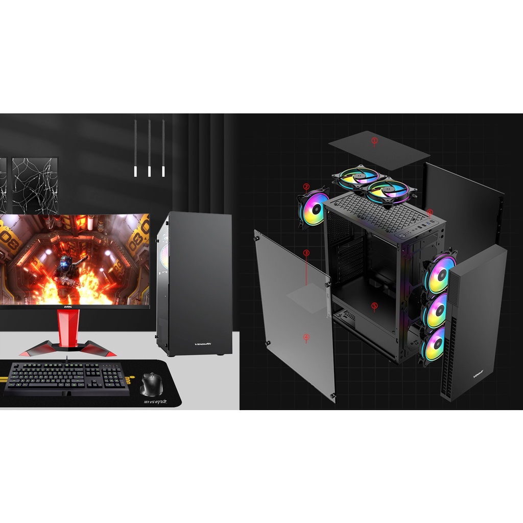 Casing Pc Gaming VenomRx Elden Black Atau White RGB