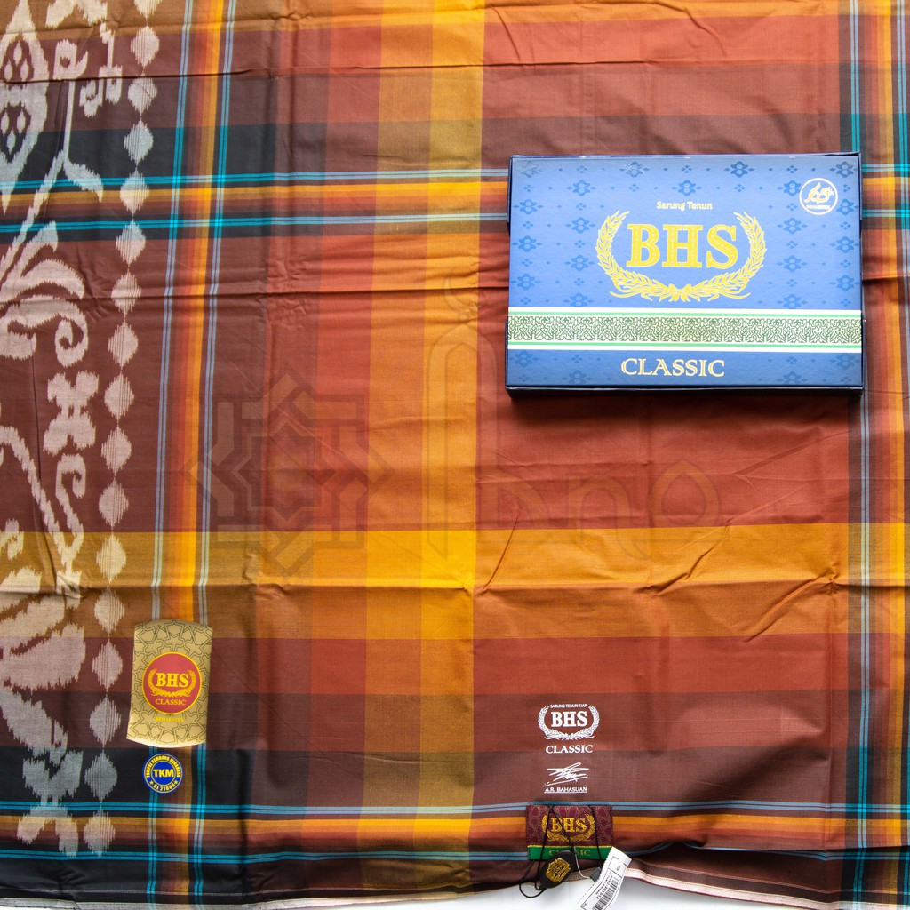 Sarung BHS Classic Gold TKM Cokelat Garis Biru