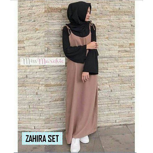 Setelan Wanita Korean Style Zahira Set Bahan Wolfice Set Baju Muslim Modern One Set Wanita Jumbo Hitam Baju Wanita