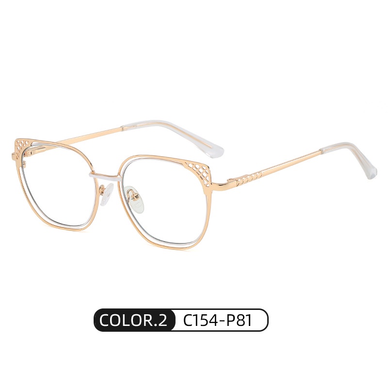 Kacamata Desain Mata Kucing Hollow Bahan Metal Untuk Wanita