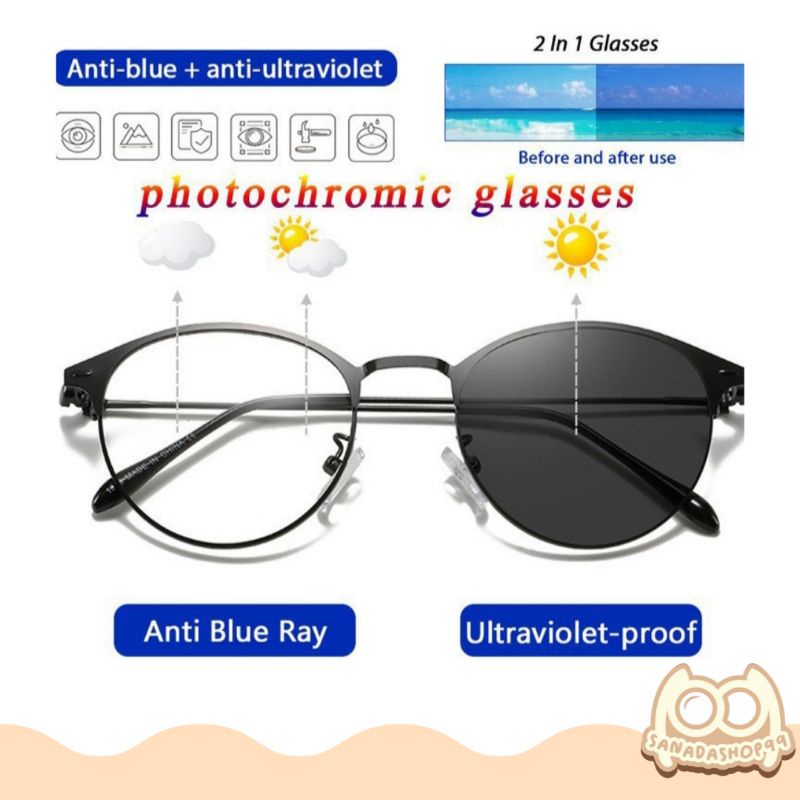 (KM31) Kacamata Antiradiasi Photocromic 2 in 1 Desain Elegan Gaya Casual Anti Radiasi