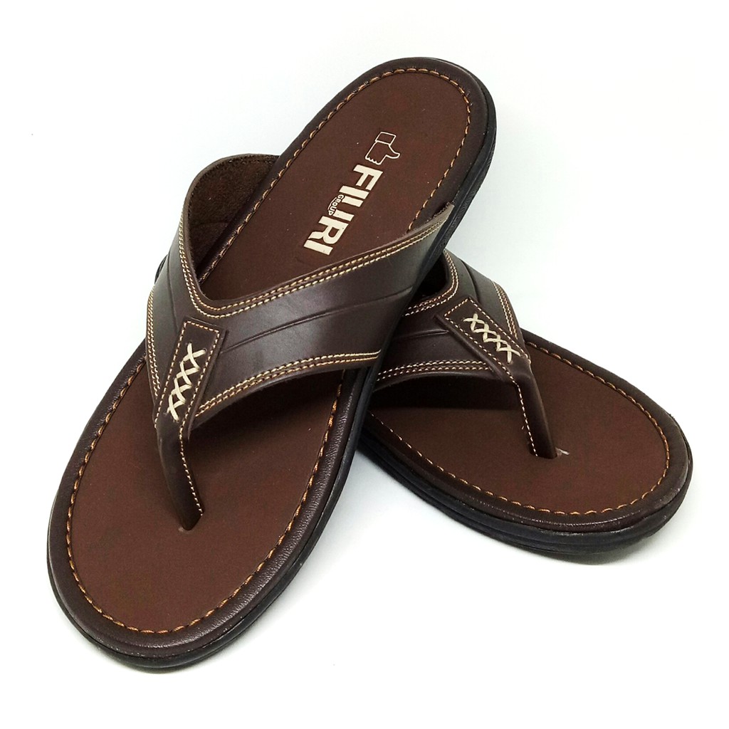 FIURI - Sandal Japit Coklat - Sandal Pria - Sandal Casual - Sandal Pria Kulit - Sandal Pria Dewasa