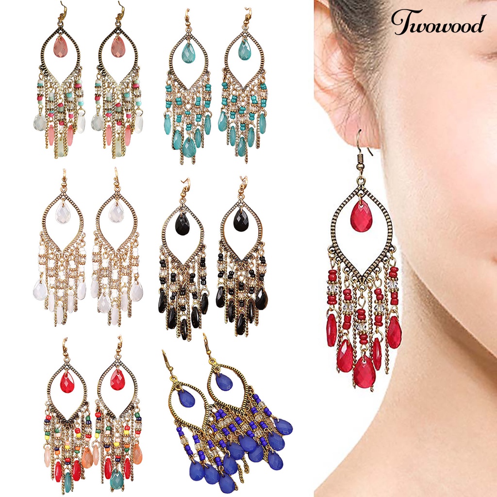 Twowood 1 Pair Earring Waterfall Shape Bohemia Style Ultra Long Dangle Hanging Ear Ornaments Ear Accessoies for Women