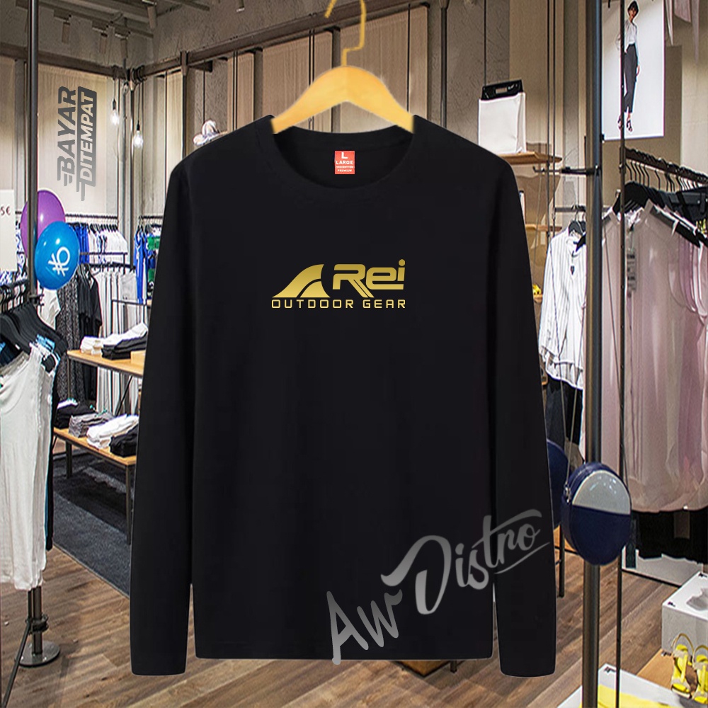 COD Baju Kaos Distro Rei Outdoor Gold Premium Quality Lengan Panjang Kaos Tulisan Kaos Kata-Kata Kaos Sablon Big Size