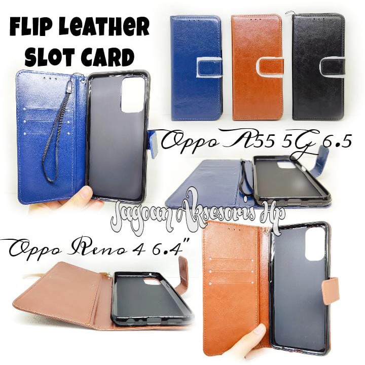 Flip Wallet Oppo A55 5G Reno 4 Flip Cover Leather Sarung HP Kulit with Slot Card