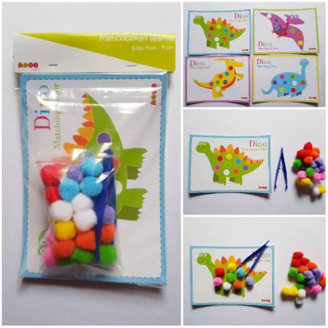 

Printable mencocokkan warna pompom dino