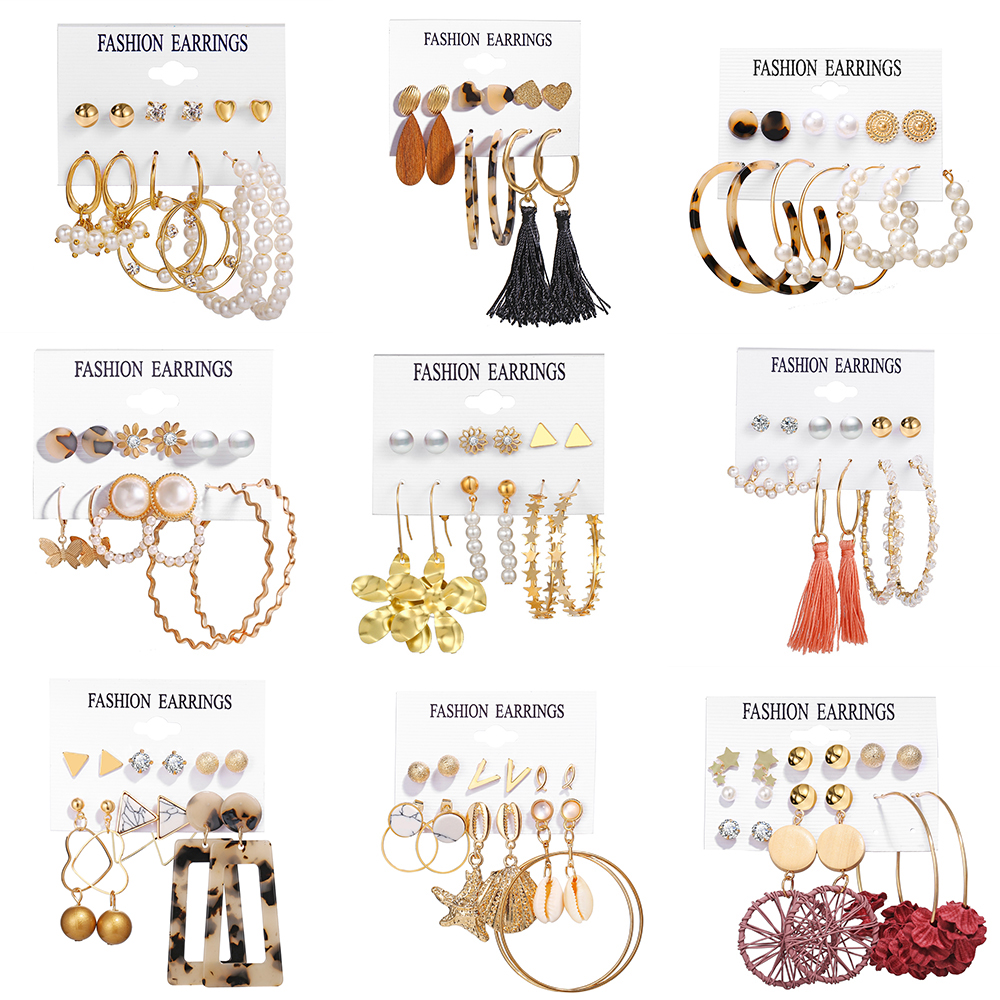 Set Anting Rumbai Desain Kupu-Kupu Bunga Geometris Aksen Mutiara Bahan Logam Gaya Retro Untuk Wanita