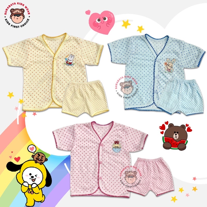 Setelan Anak Laki - Laki dan Perempuan Motif Polkadot Warna / Kaos Kancing