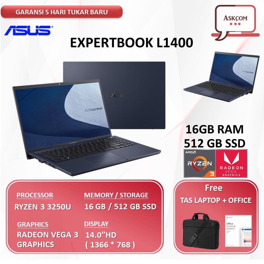 Laptop Asus VivoBook 14 M415DAO FHD35 RYZEN 3 3250 16GB 512SSD VEGA3 14.0FHD Win11+OHS 2021