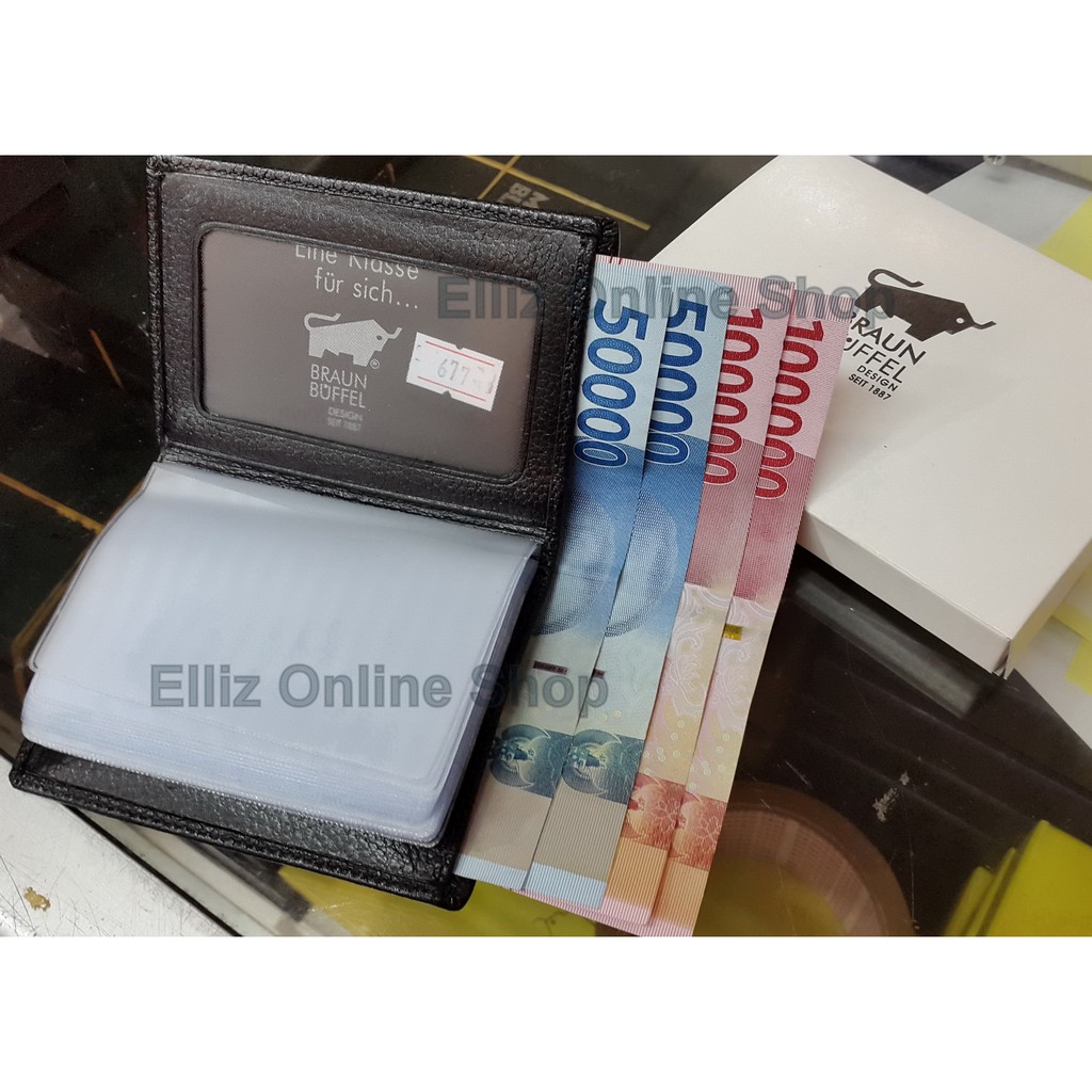 CARD HOLDER DOMPET KARTU KULIT BB 677 dengan Slot Uang Kertas - Hitam