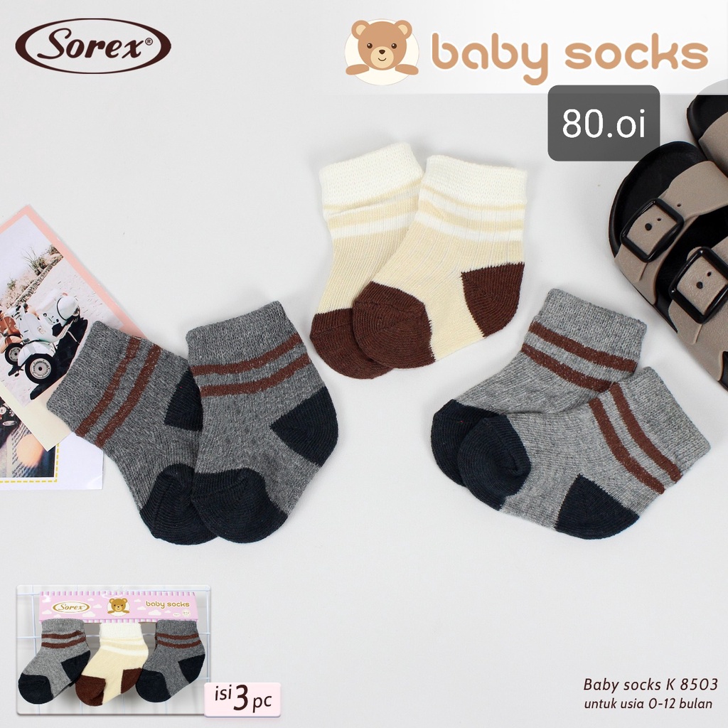 Sorex 3 Pasang Baby Socks Kaos Kaki Bayi Katun Lembut 0 - 12 Bulan