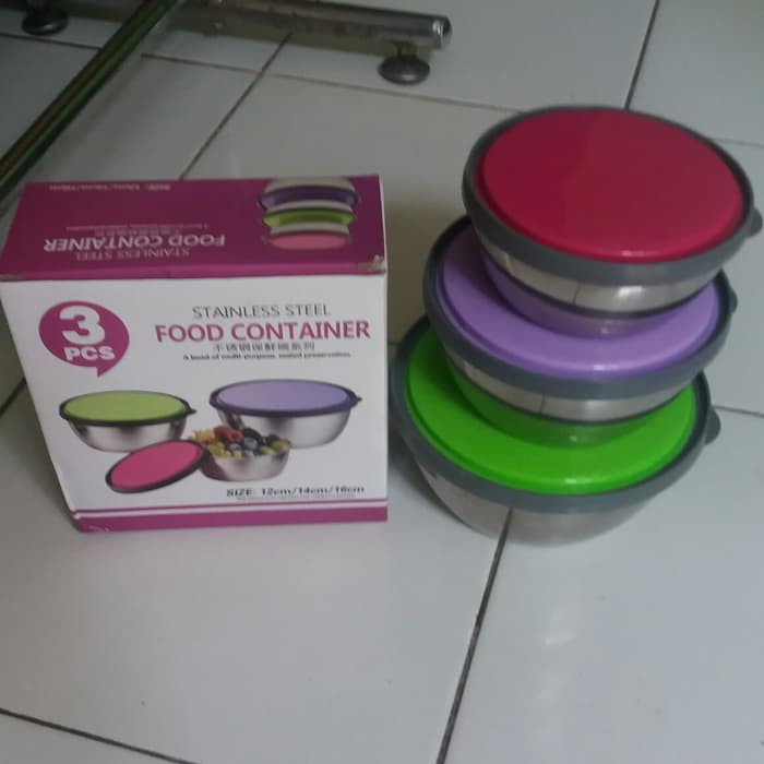 

Food Container Stainless + tutup isi 3pcs Tempat Makanan Buah Bumbu