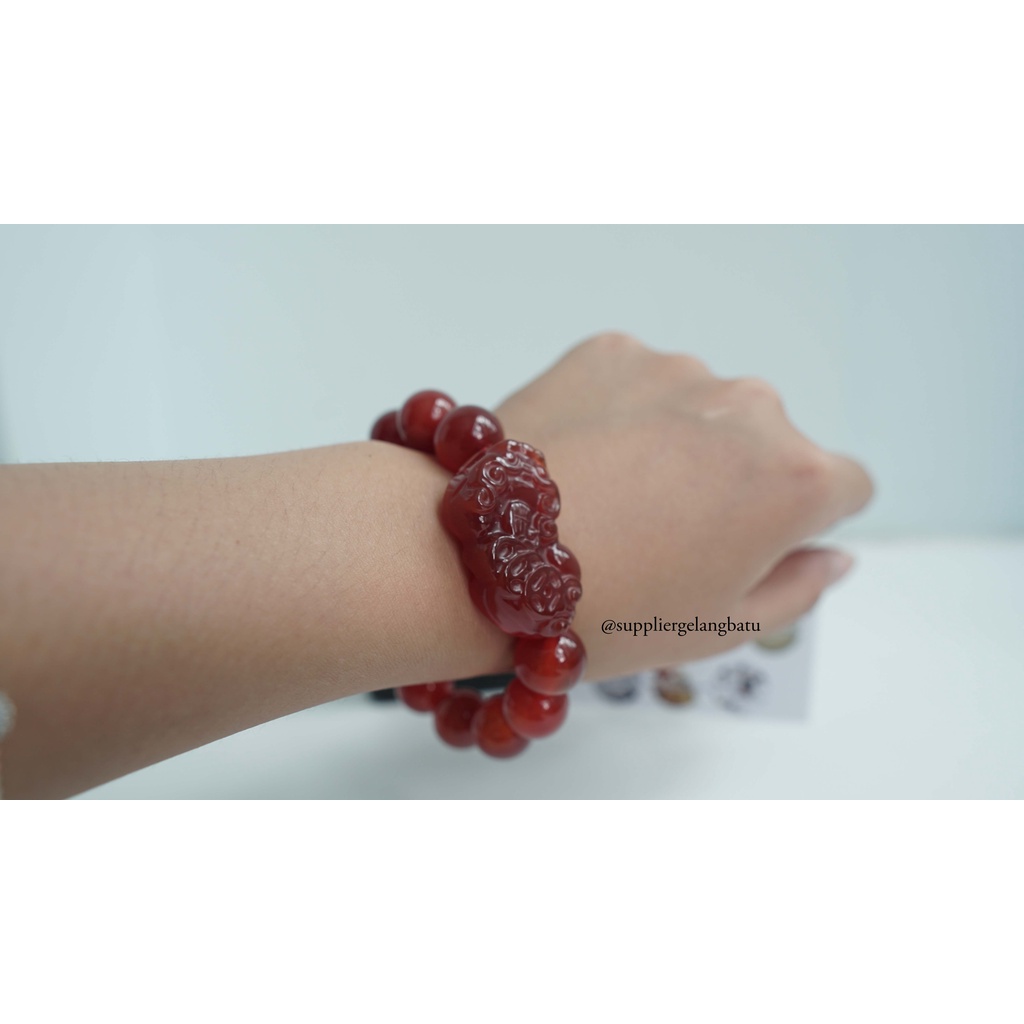 Gelang Batu Pixiu GARNET MERAH 14mm natural premium stone healing