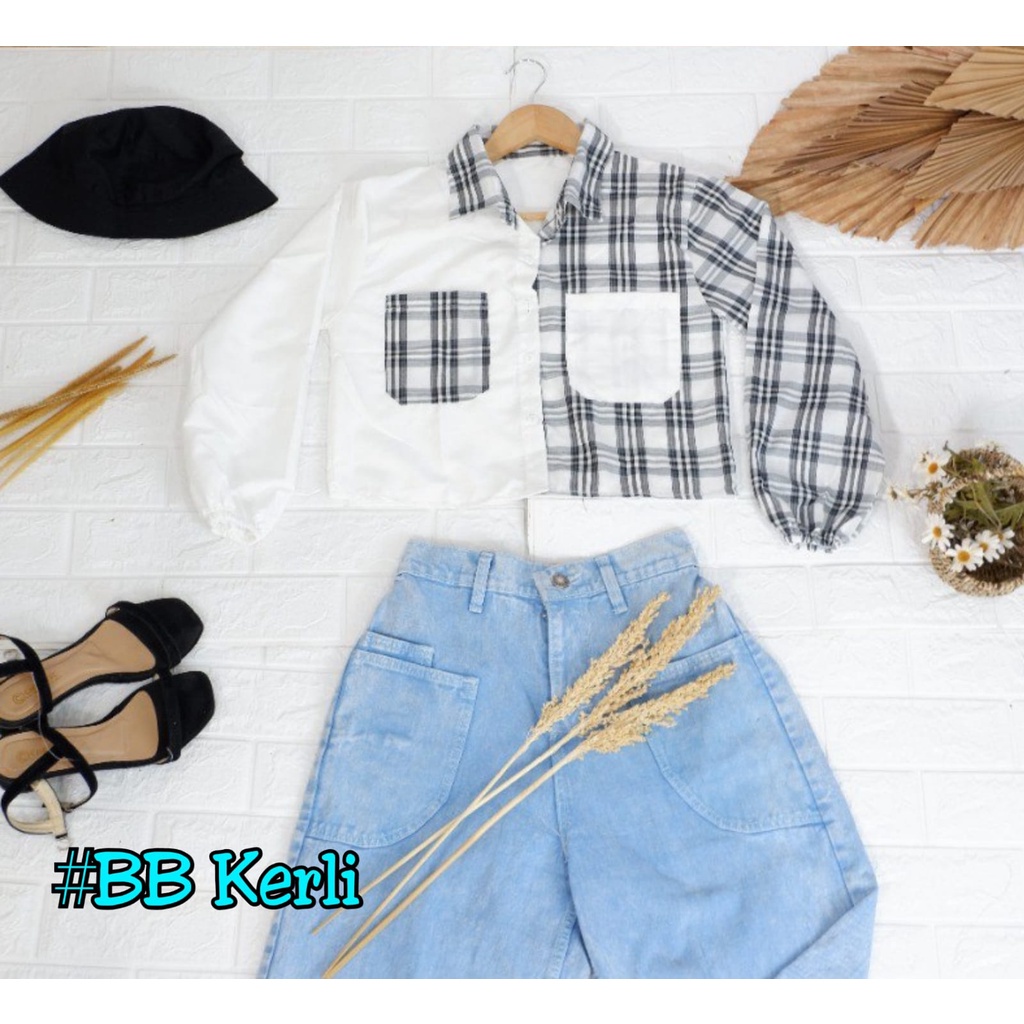 BEFAST - ZEC Kemeja JULIET / Mika Crop Top Blouse / Kemeja Wanita Crop / Kemeja Motif Kotak-Kotak / Kemeja Kekinian