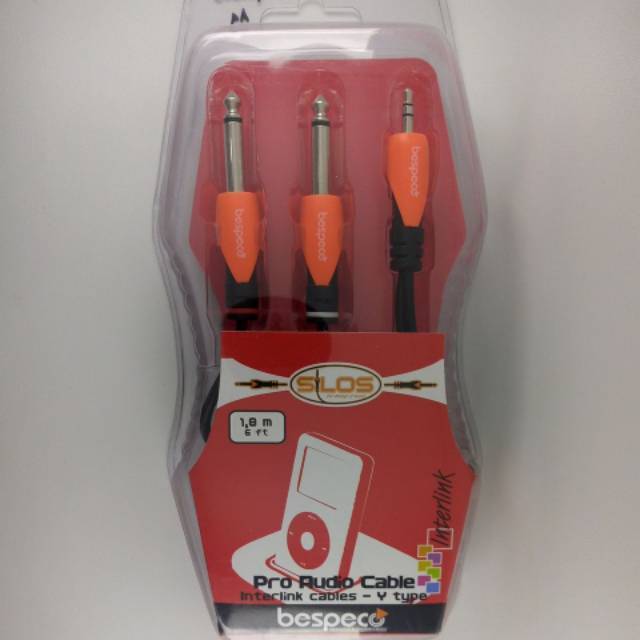 Bespeco SLYMSJ300 Kabel Mini Jack Stereo To 2 Jack Mono 1/4 1,8 Meter