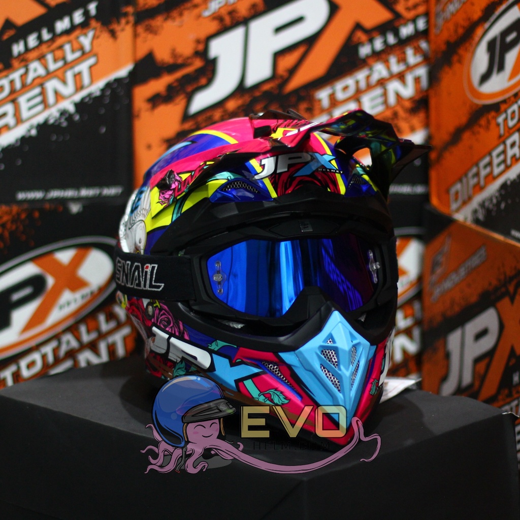 HELM JPX CROSS_FOX1 SERI X28 - PEPSI BLUE GLOSS + GOOGLE SNAIL (ONGKIR 2 KG) HELM JPX X28 BLUE PEPSI HELM JPX BIRU ORIGINAL HELM JPK CROSS JPX HELEM TRAIL JPX HELM JPX TERBARU