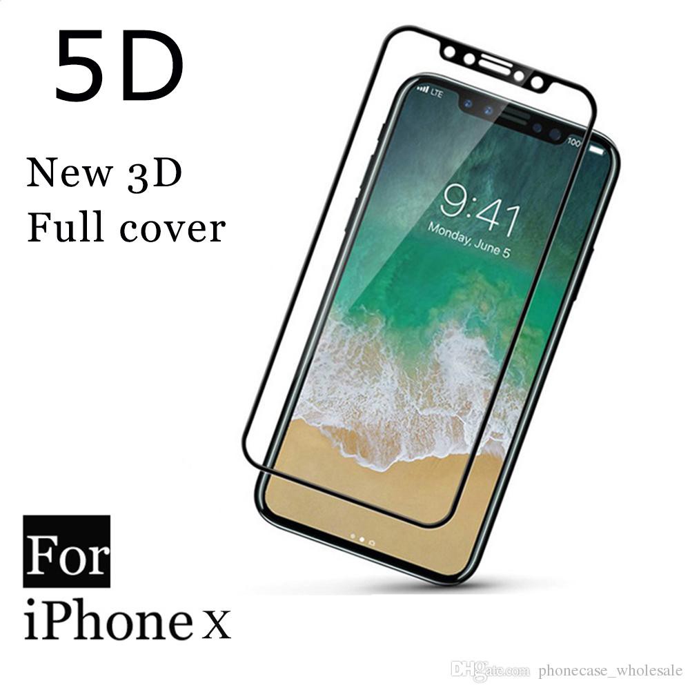 Tempered glass Iphone X Full cover antigores kaca screenguard 5D/ 5 Dimensi black Temperglass