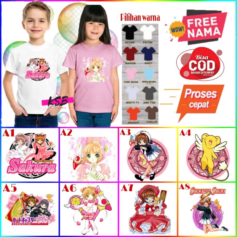 baju kaos anak laki laki/perempuan cardaptor sakura/kaos anak sakura/kaos anak oblong/t-shirt anak s