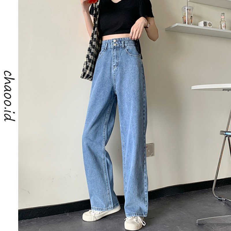 Celana Jeans high waist jeans celana panjang straight pants loose celana jeans wanita Korean Style Straight