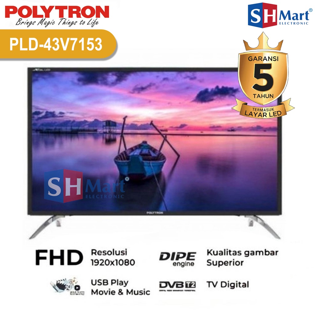 TV POLYTRON 43 DIGITAL PLD-43V7153 / 43V7153 FULL HD DIGITAL TV GARANSI RESMI