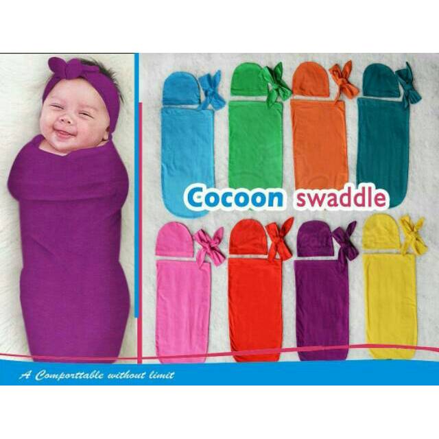 Cocoon Swaddle Rainbow/Bedong Swaddle Bayi Bedong Instan Bayi Plus Hat Headband Bedong Instan